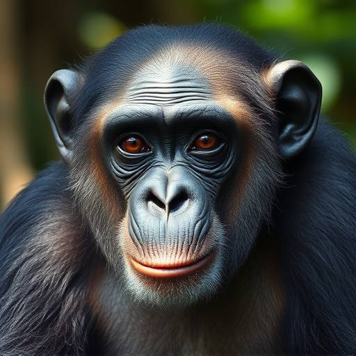 A close-up of a chimpanzee in Kibale National Park.