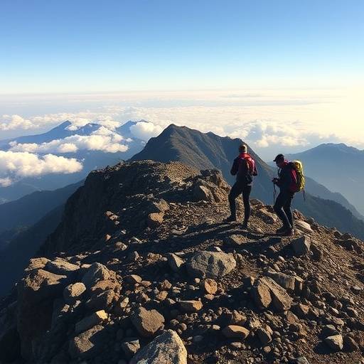Hikers trekking to the summit of Mount Elgon.