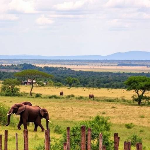 Scenic view of Queen Elizabeth National Park with elephants in the foreground, Uganda